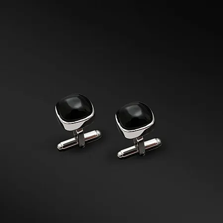TRIBUTE, 925, ασημένια, αντρικά, μανικετόκουμπα με μαύρο, όνυχα, άσπρο, επιπλατίνωμα,