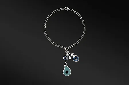 TRIBUTE, 925, ασημένιο, μπρελόκ, γούρι, με σμάλτο, μάτι, ποδήλατο, άσπρο, επιπλατίνωμα,