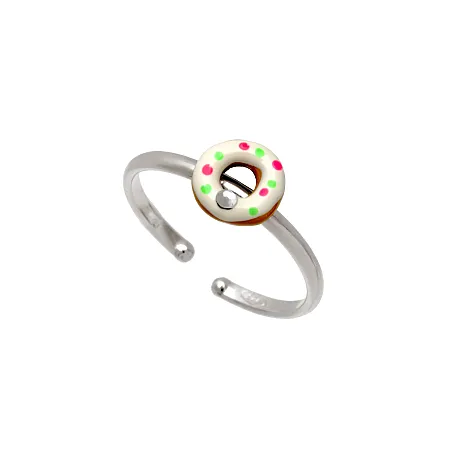 Ασημένιο, παιδικό, δαχτυλίδι, woofie, σε σχέδιο "ντόνατ" με swarovski, άσπρο επιπλατίνωμα & σμάλτο-0430665701