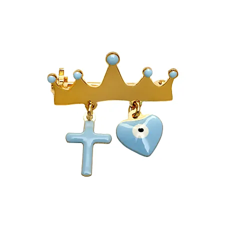 woofie, ασημένια, παιδική, καρφίτσα για νεογέννητα αγόρια με σμάλτο, "σταυρό", "καρδιά", "μάτι βασκανίας", "κορώνα", επιπλατινωμένη ή επιχρυσωμένη-07301411022