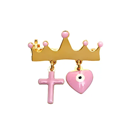 woofie, ασημένια, παιδική, καρφίτσα για νεογέννητα κορίτσια με σμάλτο, "σταυρό", "καρδιά", "μάτι βασκανίας", "κορώνα", επιπλατινωμένη ή επιχρυσωμένη-0730141104