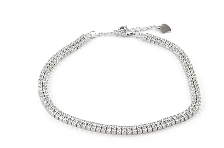 silverline, ασημένιο, γυναικείο βραχιόλι, διπλή ριβιέρα, με ζιργκόν επιπλατινωμένο χωρίς νικέλιο