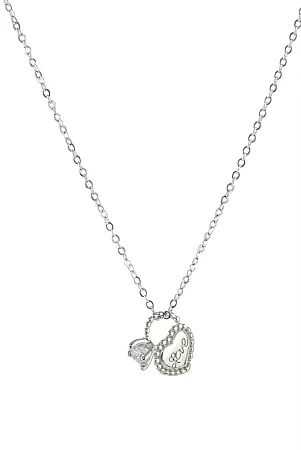 silverline, ασημένιο, γυναικείο κολιέ με λευκό ζιργκόν, καρδιά, μονόπετρο δαχτυλίδι & άσπρο επιπλατίνωμα ή κίτρινο χρύσωμα