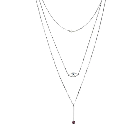 silverline, γυναικείο, κολιέ, από, ανοξείδωτο, ατσάλι με άσπρο, επιπλατίνωμα και γαλάζιο, ροζ, ζιργκόν