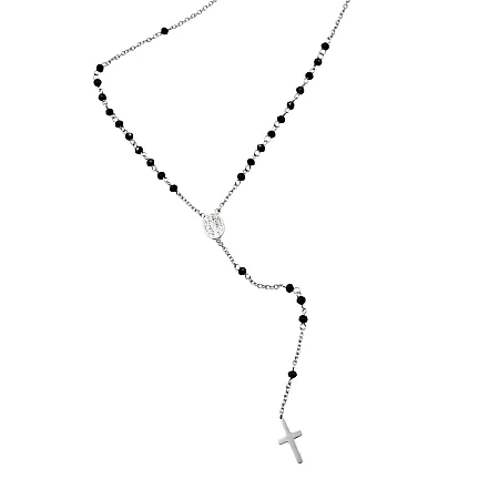 silverline,unisex, κολιέ, ροζάριο, από, ανοξείδωτο, ατσάλι με άσπρο, επιπλατίνωμα και μαύρο, όνυχα