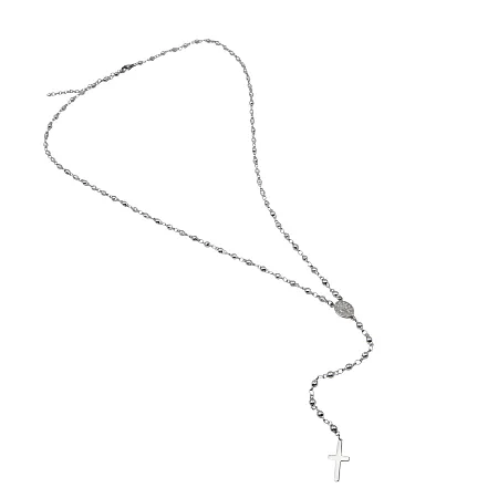 silverline,unisex ,κολιέ ,από ,ανοξείδωτο, ατσάλι, ροζάριο με άσπρο, επιπλατίνωμα