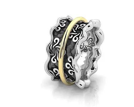 Δαχτυλίδι, ασημένιο, γυναικείο, με φλούδα χρυσού Κ18 και ασπρόμαυρο επιπλατίνωμα, silverline,0430643901