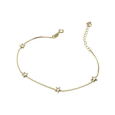 Βραχιόλι με αστέρια, ασημένιο, επιχρυσωμένο, γυναικείο, 18+4cmExt.Chain,silverline