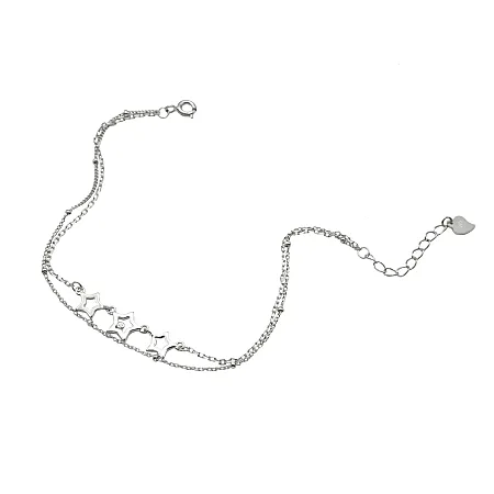 silverline, ασημένιο, γυναικείο, βραχιόλι με αστέρια, άσπρο, επιπλατίνωμα, 18+3cmExt.Chain