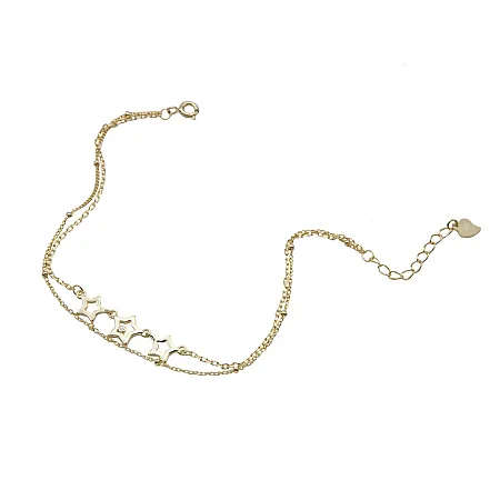 silverline, ασημένιο, γυναικείο, βραχιόλι με αστέρια, κίτρινο, επιχρύσωμα, 18+3cmExt.Chain,