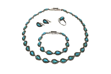 silverline,ασημένια, γυναικεία, σκουλαρίκια, οδειδωμένα με τιρκουάζ, μαρκασίτη((η τιμή αφορά μόνο τα σκουλαρίκια του σετ-όχι ολόκληρο το σετ)