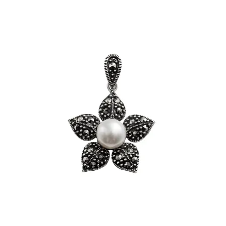 silverline,ασημένιο, μενταγιόν, λουλούδι με πέρλα, μαρκασίτη, άσπρο, επιπλατίνωμα,