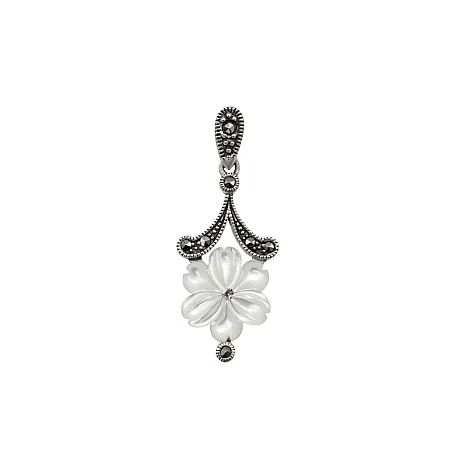 silverline, ασημένιο, μενταγιόν, λουλούδι, με φίλντισι & ορυκτές, πέτρες, μαρκασίτη