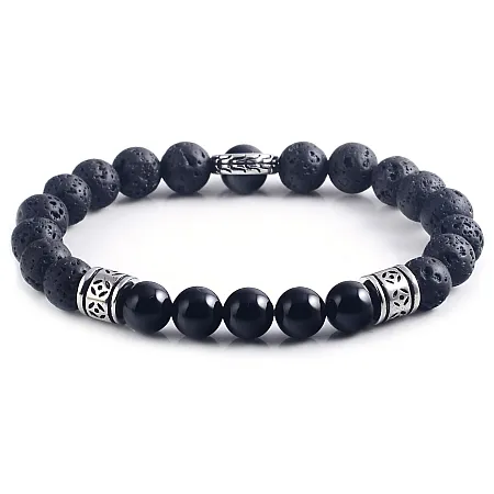 Βραχιόλι ανδρικό με ανοξείδωτο ατσάλι, όνυχες & λάβα, TRIBUTE,0230444901