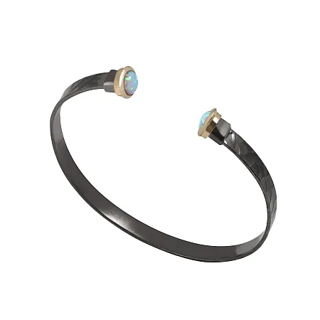 TRIBUTE, unisex, ασημόχρυσο, βραχιόλι με 925, ασήμι, Κ14, χρυσό, γαλάζιο, οπάλιο και μαύρο, ρόδιο,