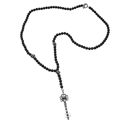 TRIBUTE, ανοξείδωτο ατσάλι, unisex, ροζάριο, μαύρος όνυχας με νεκροκεφαλή, 70εκατοστών,