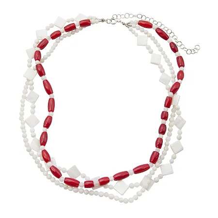 Κολιέ, γυναικείο, ασημένιο, χειροποίητο, τριπλό, με κοράλλια & φίλντισι πέτρες, 44 εκατοστά συν 10 εκατοστά αλυσίδα επέκτασης, silverline, 0330095701