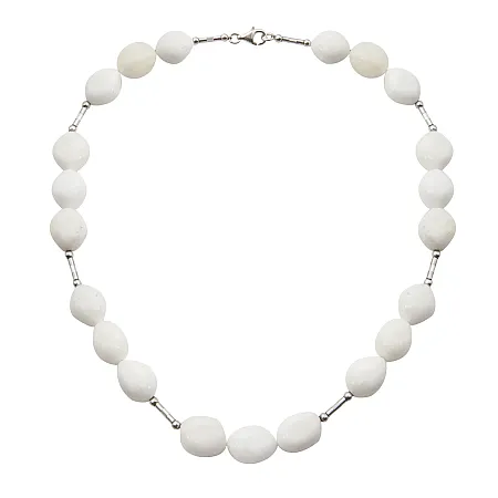 Κολιέ, γυναικείο, χειροποίητο, ασημένιο, με λευκούς όνυχες, 44 εκατοστά, επιπλατινωμένο,silverline, 0320039904