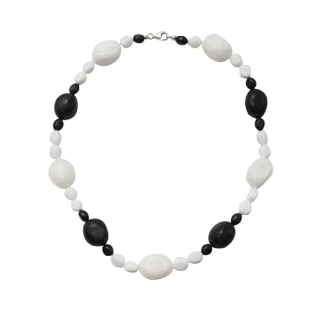 Κολιέ, γυναικείο, χειροποίητο, ασημένιο, με άσπρους & μαύρους όνυχες, 52 εκατοστά , επιπλατινωμένο,silverline, 0320049401