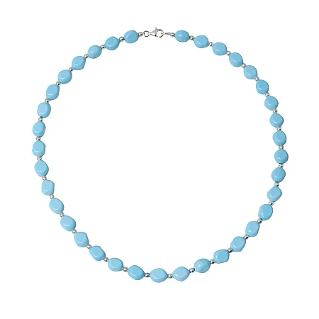 Κολιέ, γυναικείο, χειροποίητο, ασημένιο, με τυρκουάζ, 43 εκατοστά, επιπλατινωμένο,silverline, 0320038801