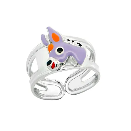 Παιδικό δαχτυλίδι, ασημένιο, με σμάλτο & γαϊδουράκι, free size, woofie