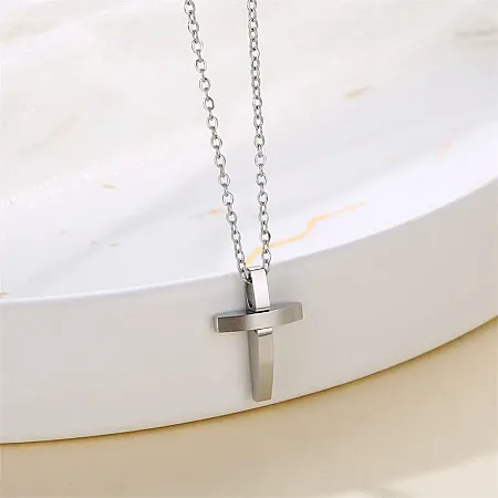 Unisex ατσάλινο κολιέ με σταυρό 1,4X2 εκατοστών  & καδένα 50+5  εκατοστών με επέκταση, TRIBUTE, 0330347001