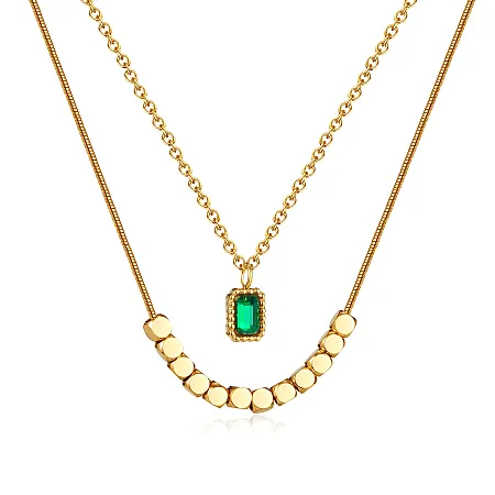 Γυναικείο κολιέ layering από ανοξείδωτο ατσάλι,40+5 εκατοστά, επίχρυσο με ζιργκόν, silverline,0330344901